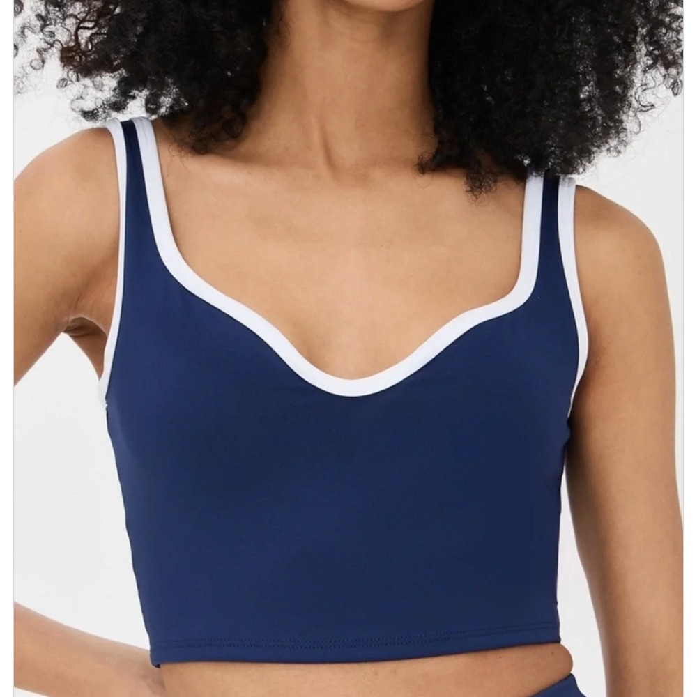 Reformation Active Caserta Eco Move Crop Tank Top Small Navy Blue Contrast - Picture 1 of 5